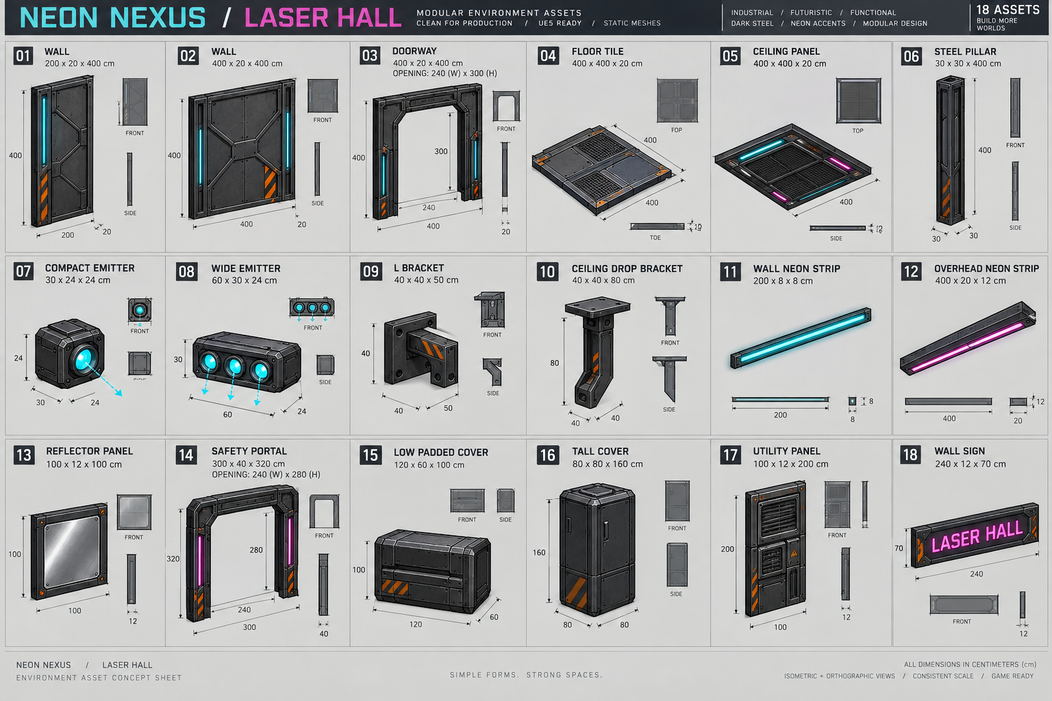 Neon Nexus · Laser Hall · Konzeptskizze