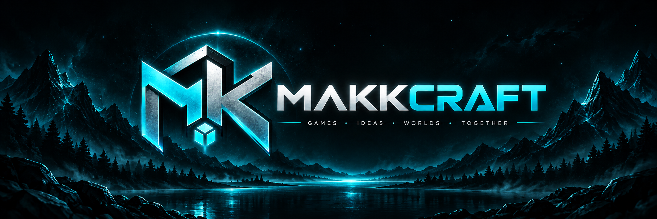 MAKKCRAFT Header-Artwork mit blau leuchtendem Logo